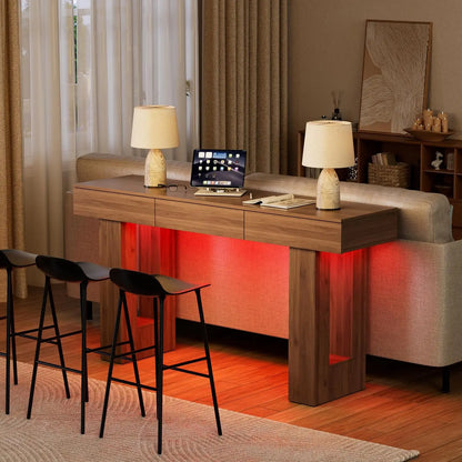 63" Console Rectangular Sofa Table w/Colorful LED Lights and 3 Drawers