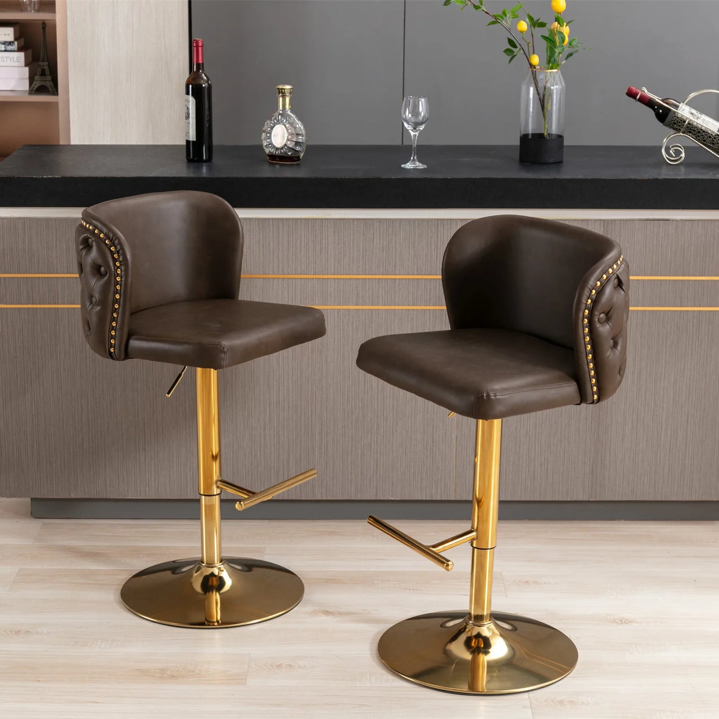 2pc PU Upholstered Swivel Bar Chairs, Adjustable