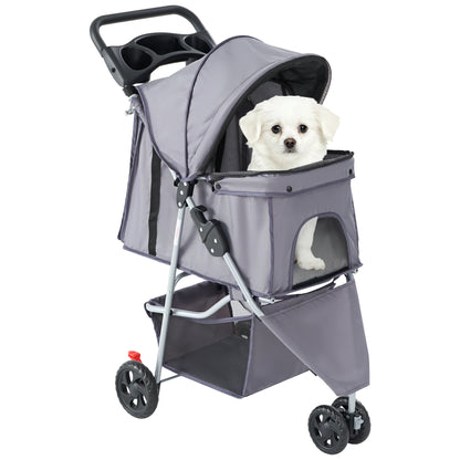 3 Wheels Mesh Foldable Pet Stroller for Small Dogs and Cats