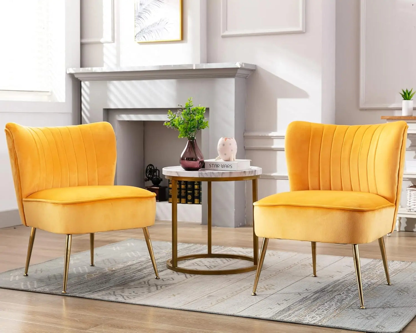 Set (2) Comfy Mid Century Velvet Accent Chair, Armless