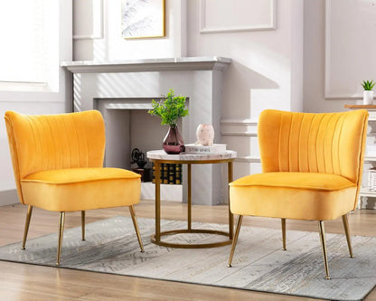 Set (2) Comfy Mid Century Velvet Accent Chair, Armless