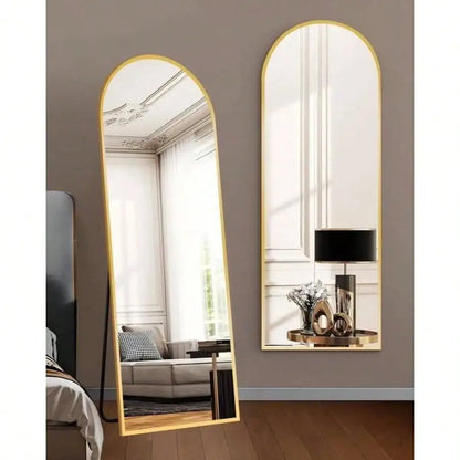 Arched Full Length Floor/Wall Mount Mirror, Gold 59x16.2 Inch