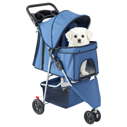 3 Wheels Mesh Foldable Pet Stroller for Small Dogs and Cats