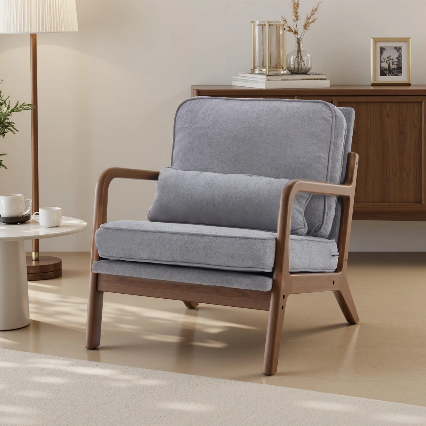 Mid Century Modern Wooden Accent Chair w/Arms