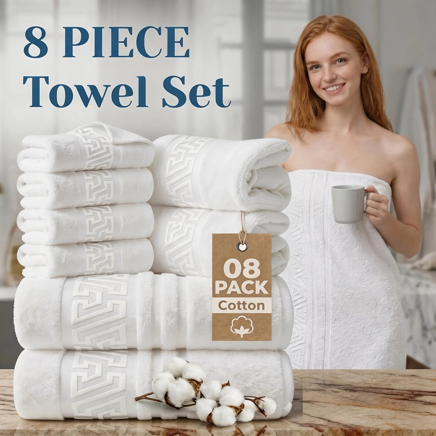 4/6/8pcs Cotton Bath Towel Set, Highly Absorbent & Quick Dry, Non-Shedding