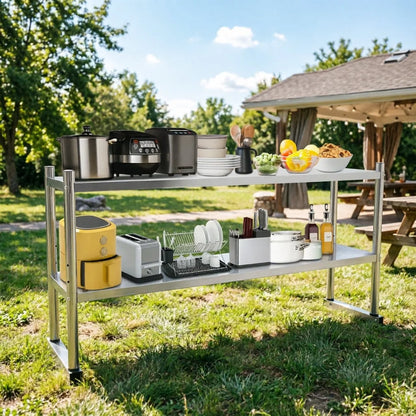 2 Tier Adjustable Stainless-Steel Heavy-Duty Shelving, 12.99 x 58.98 Inch