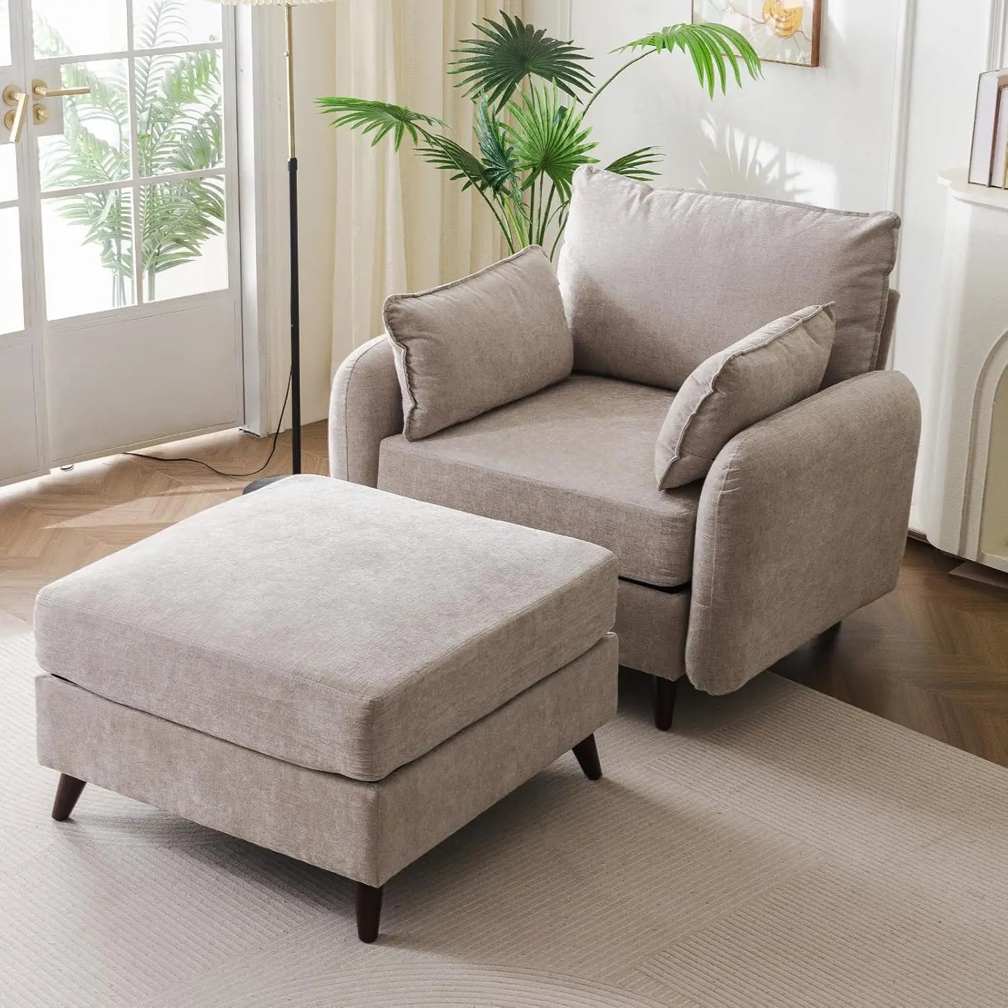 Oversized Deep Seat (24.5") Accent Chair w/Ottoman, Storage