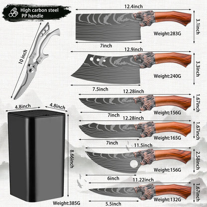 Stainless Steel Kitchen Knife Set, w/Block, Non-Slip Ergonomic Handle