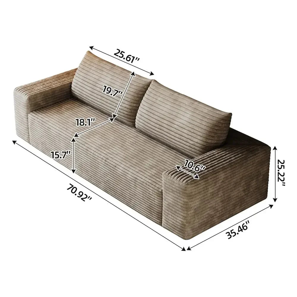 Boneless 71.3" Seater Couch, Loveseat, Fluffy Corduroy with Wide Armrest