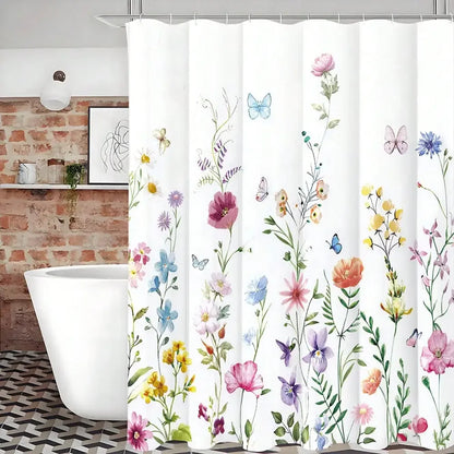 Floral Shower Curtain and Anti-Slip Bathroom Mat, Multi-Colors