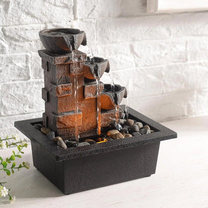 3-Tier, Stone Wall, Zen Waterfall w/ LED Lights