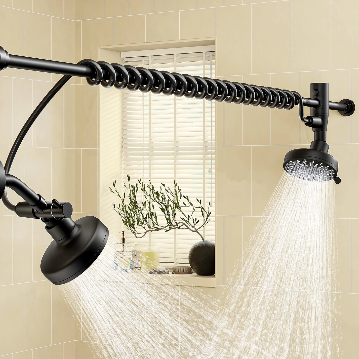 High Pressure Double Shower Head, Adjustable Slider,