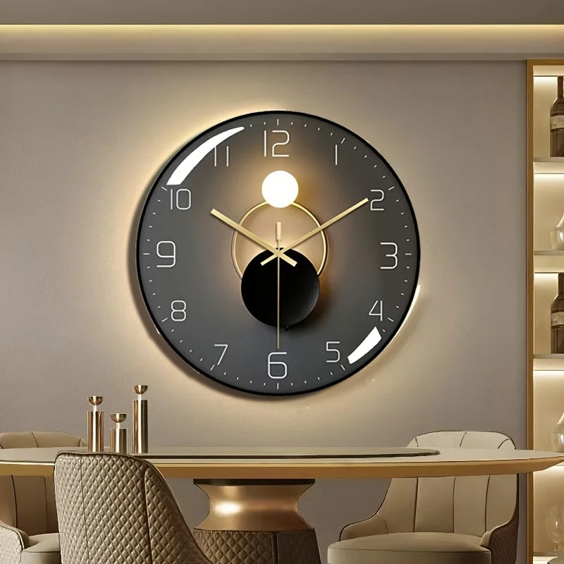 12"x12" Modern Wall Clock w/Black Glass Dial, Silent Non-Ticking Movement