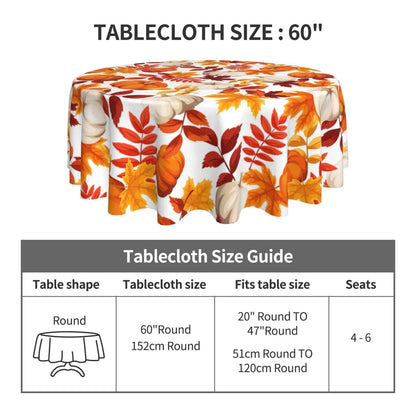 Round Fall Thanksgiving Pumpkin Maple Leaf Print Tablecloth, 2-sizes