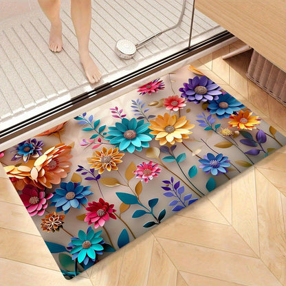 1pc Multi-Color Floral Print Design Bathroom Mat, Anti-Slip