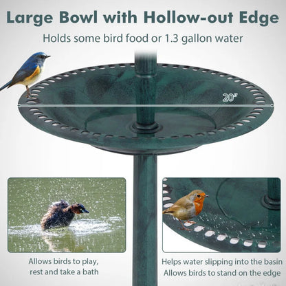 New Pedestal Bird Bath with Solar Light with Bird Feeder and Flower Planter