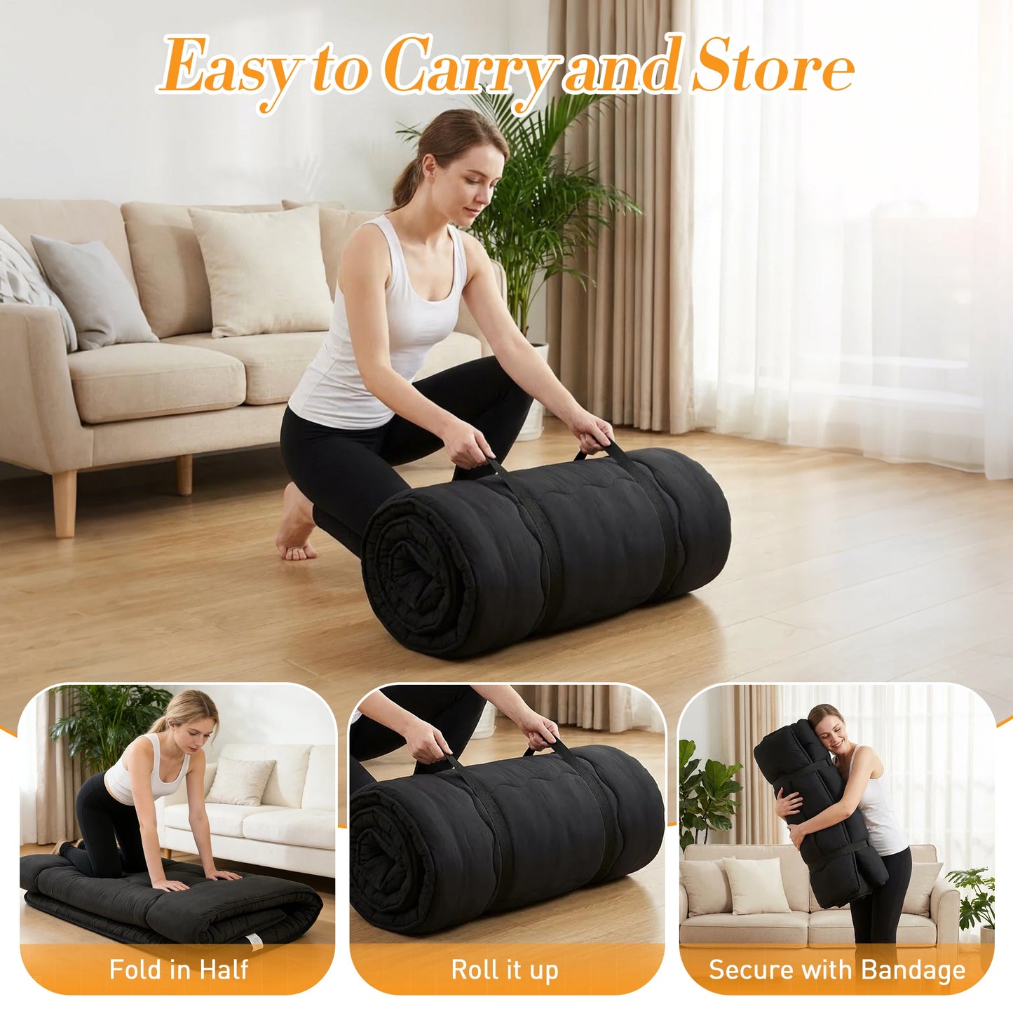 4" Portable Soft Floor Mattress w/Removable Washable Cover