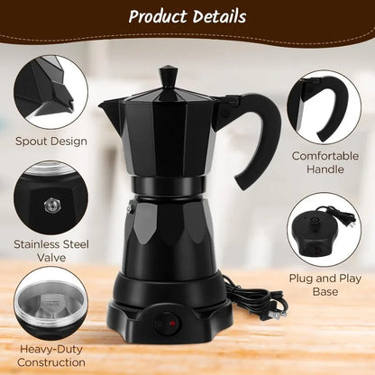 6 Cup Electric Espresso, Coffee, Italian Moka Maker