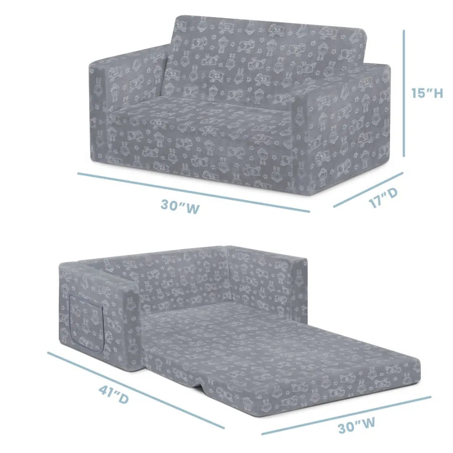 Kids Extra Wide Convertible Sofa to Lounger - 2-in-1 Flip Open Couch, Sleeper