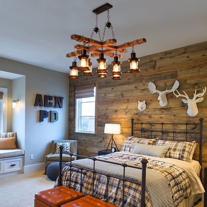 Vintage Wood Ceiling Chandelier, Retro Ceiling Lamp