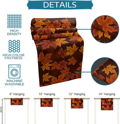 3 sizes, Fall Thanksgiving Maple Leaf Linen Table Runner