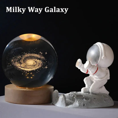 6cm 3D Crystal Ball Decoration 2026 Astronomy Solar System Planets Moon Astronaut LED Balls