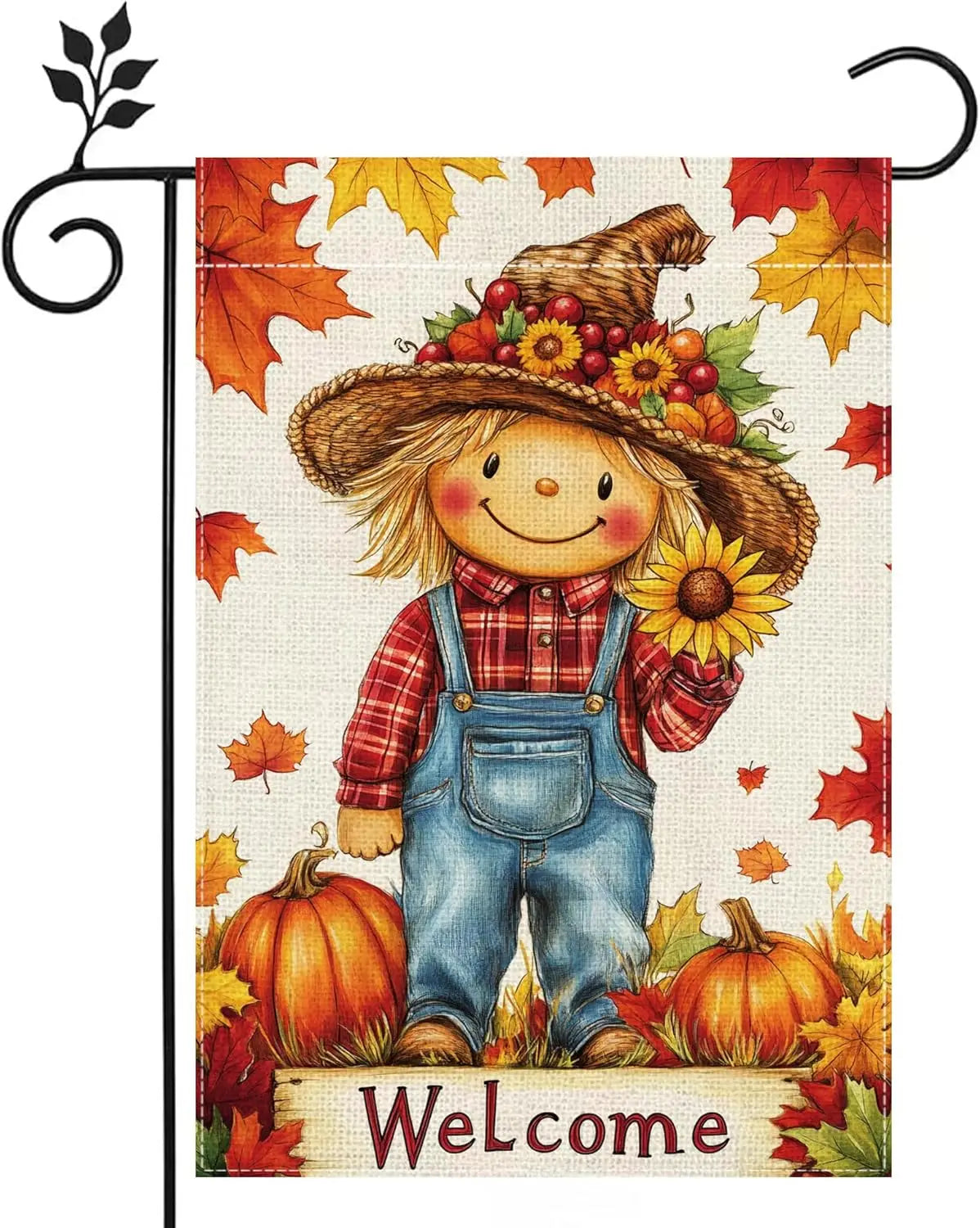 Fall Pumpkin Scarecrow Garden Flag, 12"x18" Double Sided Burlap