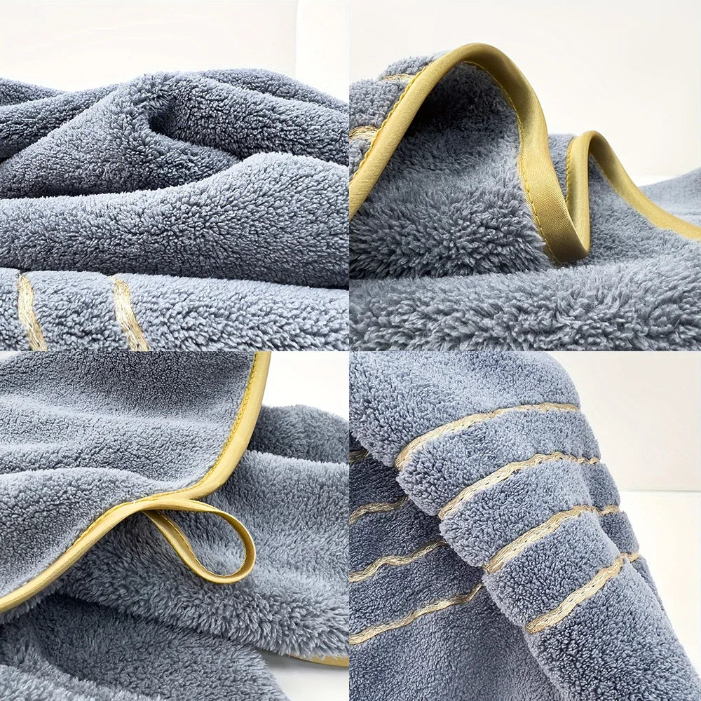 2/3/6/8 Pcs Bath Towel Set White & Gray with Gold Accents