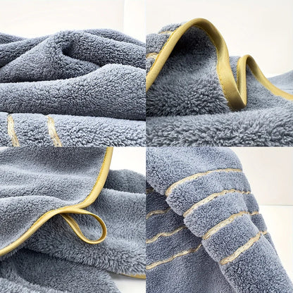 2/3/6/8 Pcs Bath Towel Set White & Gray with Gold Accents