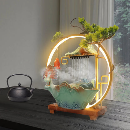 Tabletop Ceramics Water Fountain w/ LED Light, Atomizer