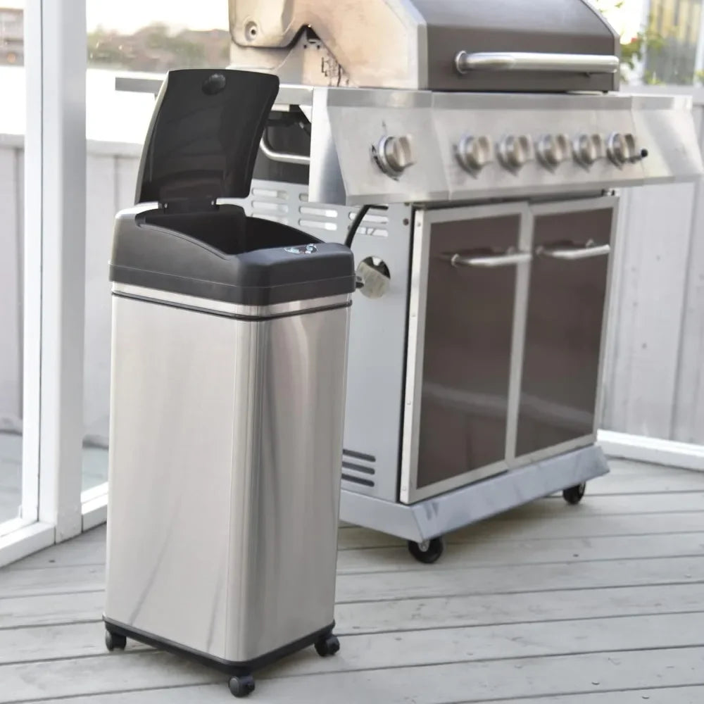 Stainless Steel Rolling 13 Gallon Sensor Trash Can