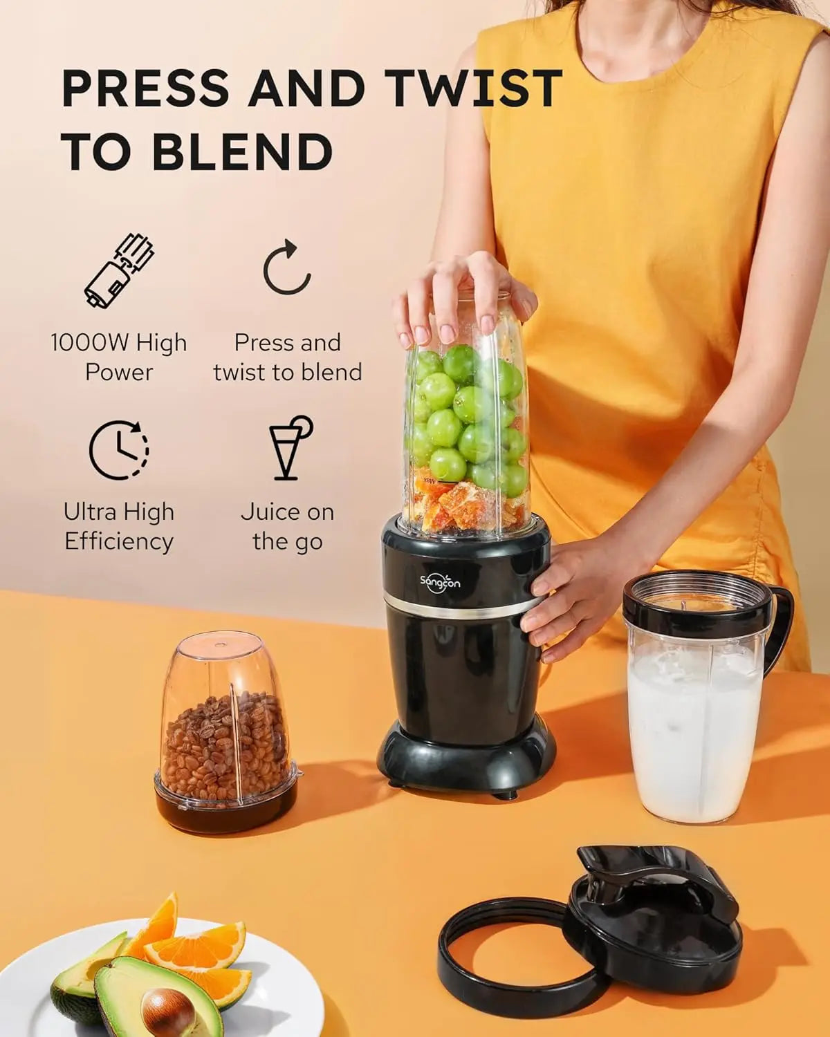 1000W Portable Smoothie Blender with 3 Cups,