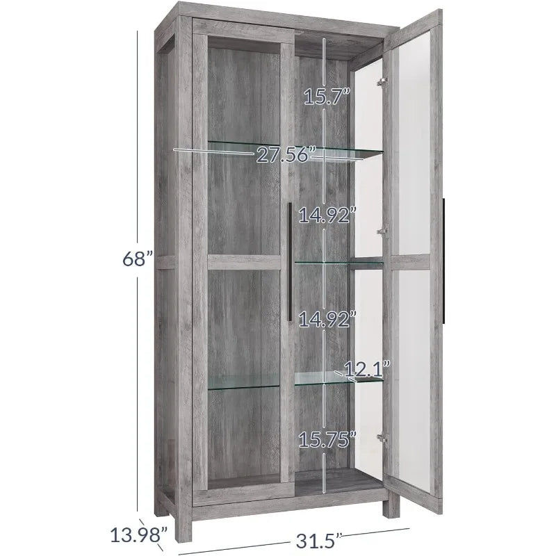 Tall Curio Cabinet w/Tempered Glass Doors, Display Case