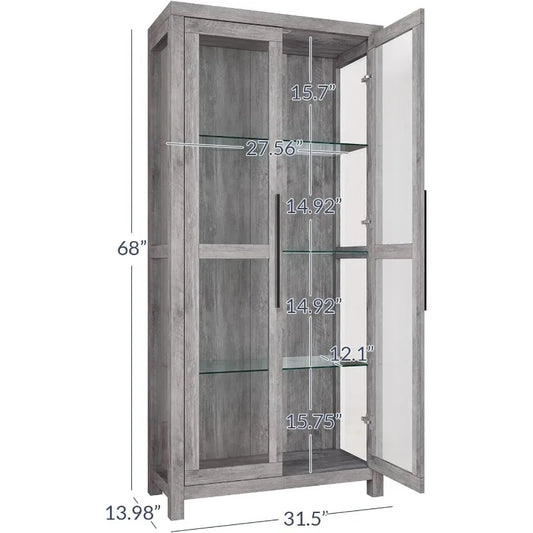 Tall Curio Cabinet w/Tempered Glass Doors, Display Case