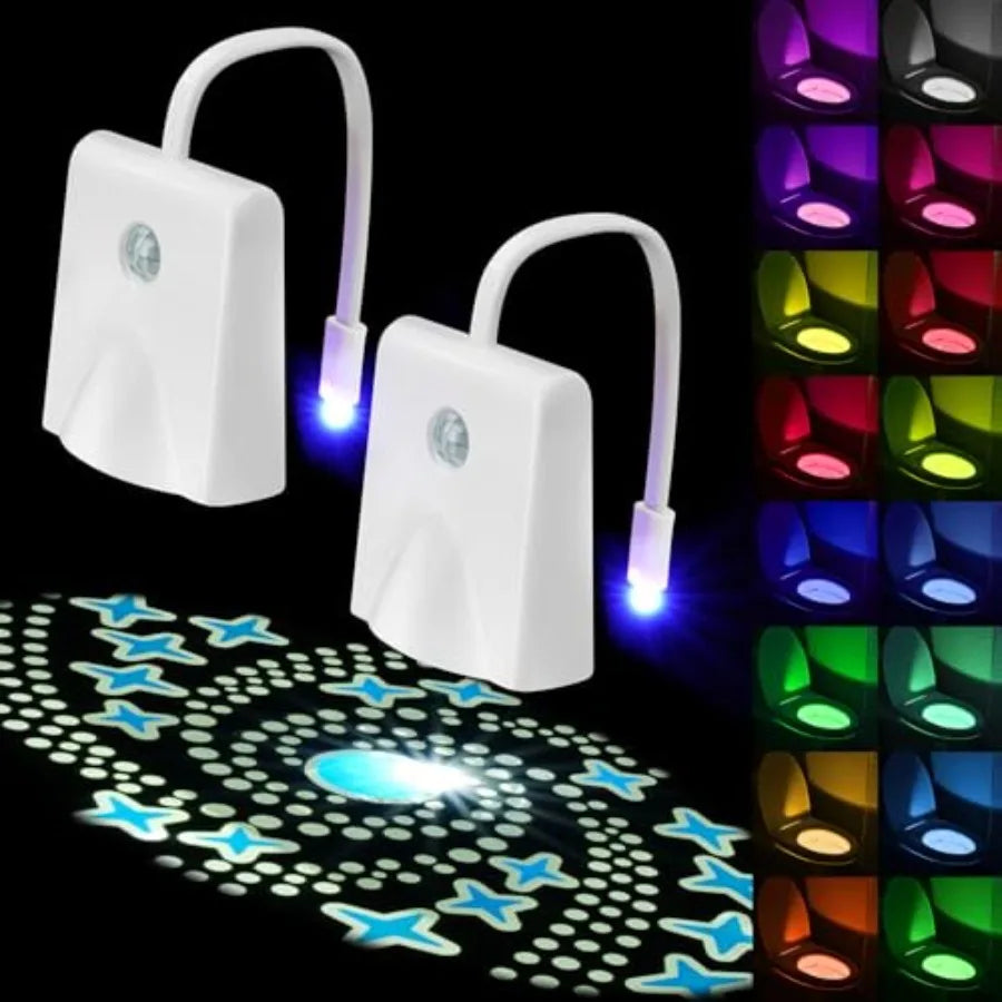 2pc Motion Sensor LED Toilet Night Lights, w/Star Projector, 16 Colors Changing