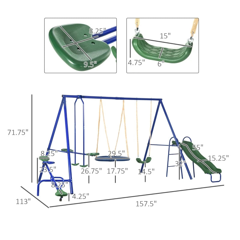 Metal Swing Set for Kids Outdoor, Heavy-Duty Frame w/Double Swings