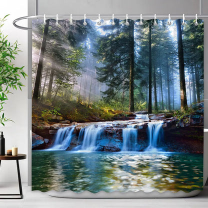 Scenic Shower Curtain Tropical Waterfall, Landscape Nature