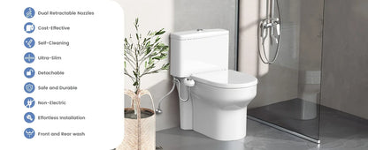 Adjustable Non-Electric Bidet, Ultra-Slim Dual Nozzle (Feminine/Rear Wash)