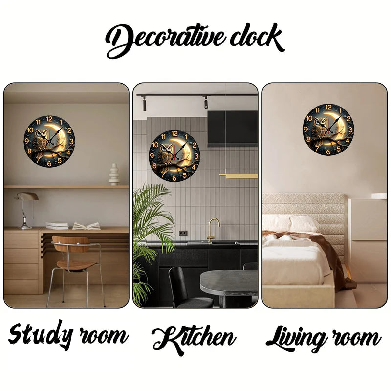 10" Moonlight Night Wooden Round Silent Hanging Wall Clock