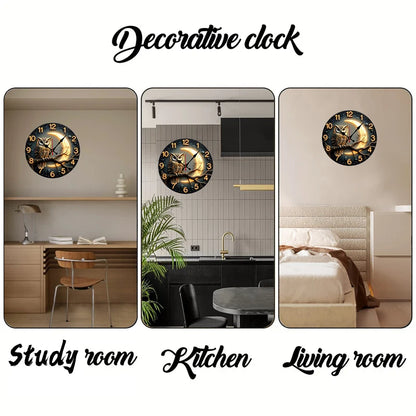 10" Moonlight Night Wooden Round Silent Hanging Wall Clock