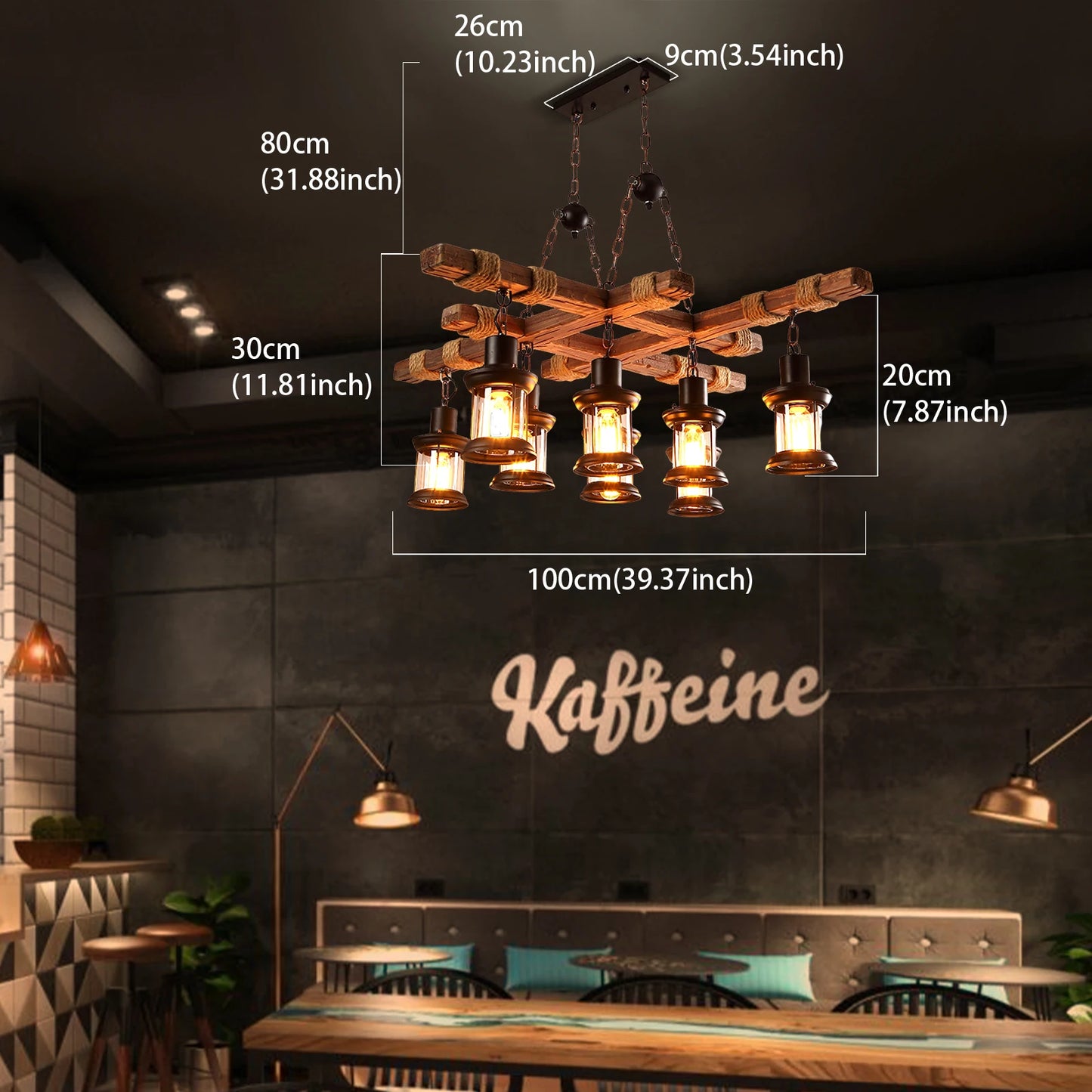 Vintage Wood Ceiling Chandelier, Retro Ceiling Lamp