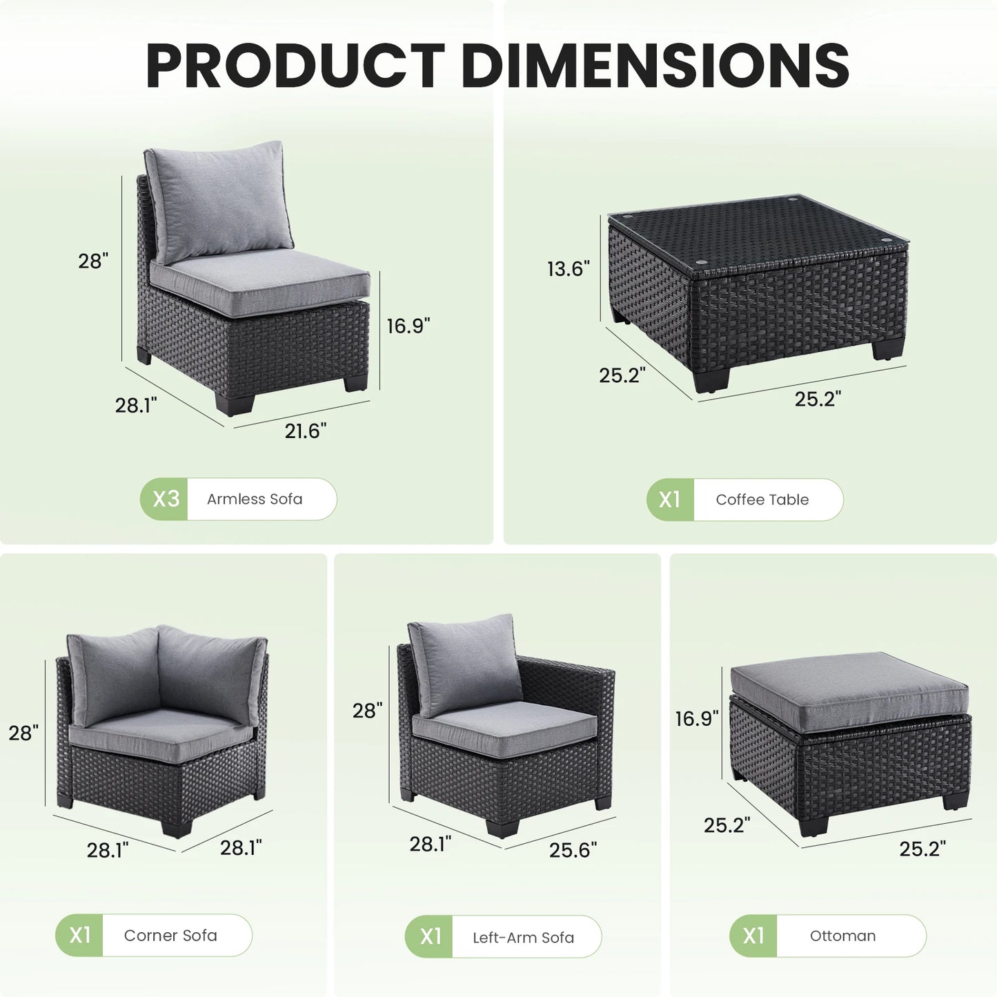 Patio Sectional Sofa Set w/Ottoman, Water/Oil/Stain-Resistant Fabric