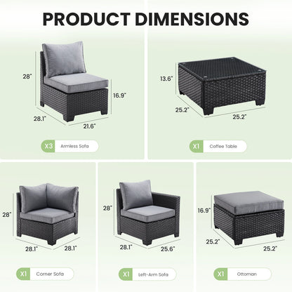 Patio Sectional Sofa Set w/Ottoman, Water/Oil/Stain-Resistant Fabric