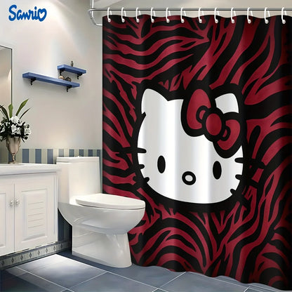 Hello Kitty Pattern Shower Curtain with 12 Hooks