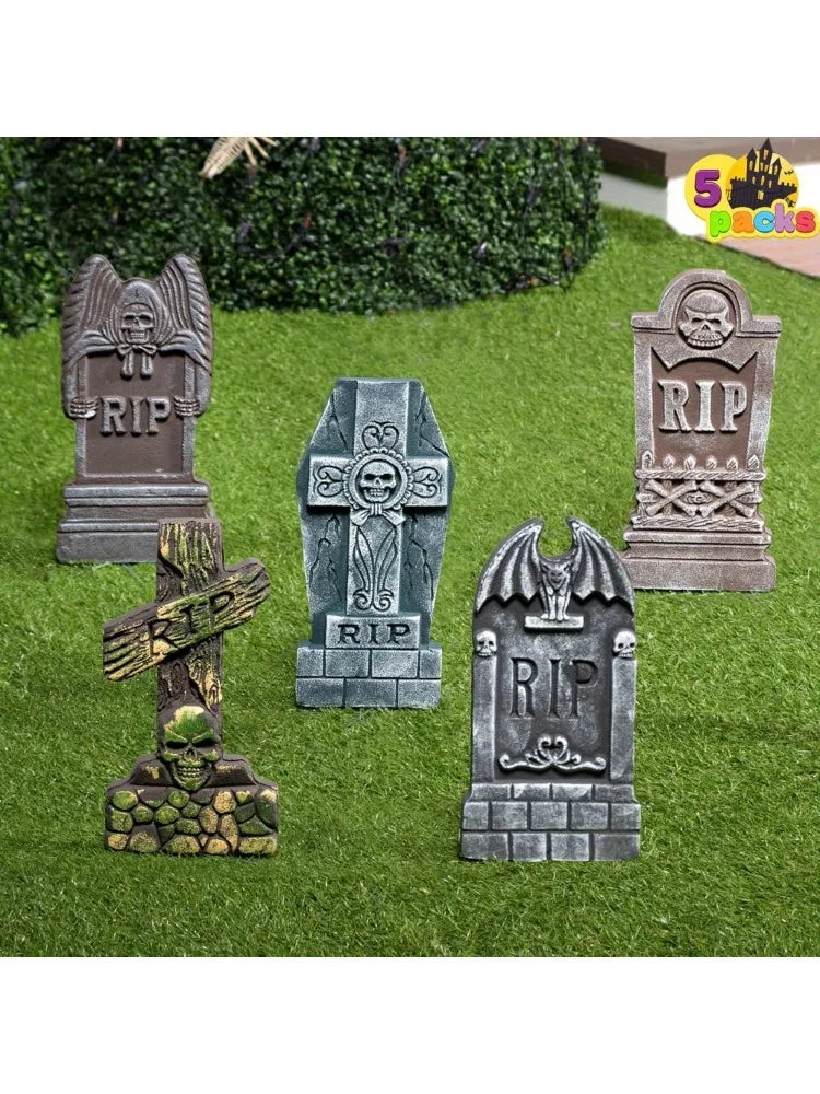5pc - 17'' Halloween Foam RIP Graveyard Tombstones with Stakes,