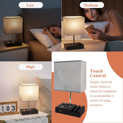 15.7" Bedside Dimmable Lamp, Dual USB Charging Ports