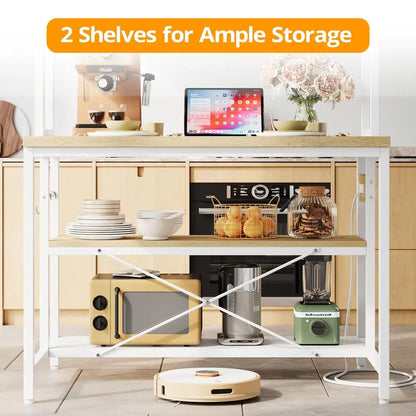 Kitchen Island w/Stools, Dining Table Set with Storage and Power Outlet