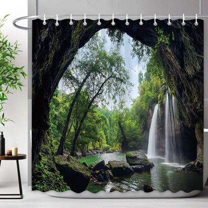 Scenic Shower Curtain Tropical Waterfall, Landscape Nature