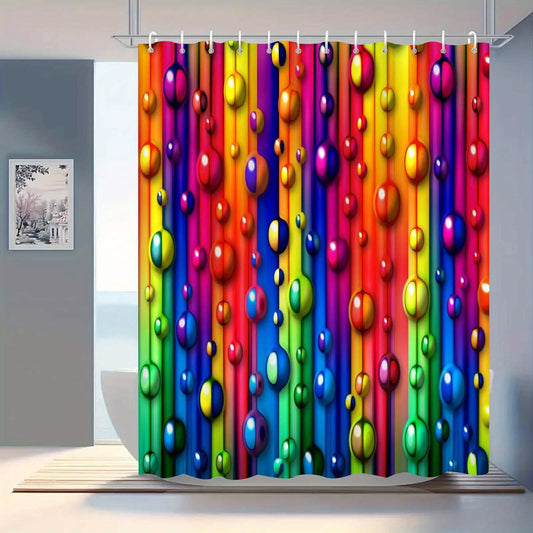 Rainbow Bubble Color Abstract Art Shower Curtain, Luxurious Elegant