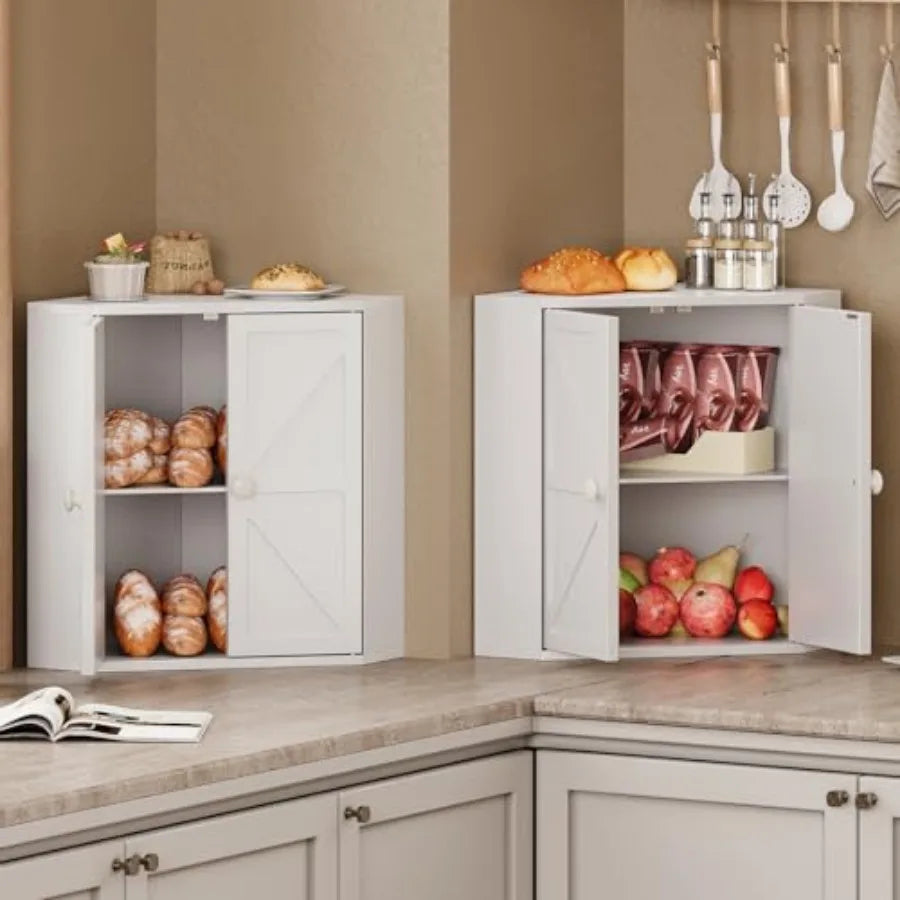 2 Tier Bamboo Corner Bread Box for Kitchen Counter
